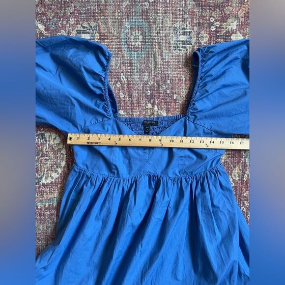 Banana Republic SmallPetite Blue Women’s Baby doll ruched Blue Puff Sleeve Dress - Picture 3 of 9